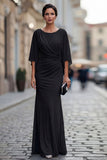 Black Mermaid Round Neck Mother of the Bride Dress with Half Sleeve