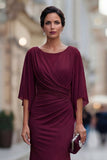 Black Mermaid Round Neck Mother of the Bride Dress with Half Sleeve