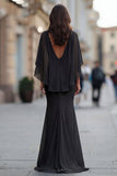 Black Ruched Mermaid Mother of the Bride Dress with Half Sleeve