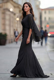 Black Ruched Mermaid Mother of the Bride Dress with Half Sleeve