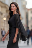 Black Ruched Mermaid Mother of the Bride Dress with Half Sleeve