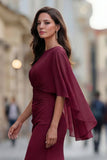 Black Ruched Mermaid Mother of the Bride Dress with Half Sleeve