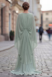 Sage Green Chiffon Ruffled Mermaid Ruched Mother of the Bride Dress with Sleeve