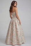 Strapless A-Line Blue White Flower Printed Maxi Wedding Guest Dress