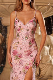 Sparkly Pink Mermaid Sequins Open Back Long Prom Dress with Slit
