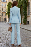 Sky Blue 2 Piece Peak Lapel One Button Women's Work Suits