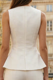 Ivory Single Breasted 2 Piece Round Neck Women's Work Suits