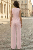 Ivory Single Breasted 2 Piece Round Neck Women's Work Suits