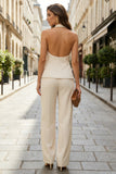 Halter Ivory 2 Piece Sleeveless Women's Work Suits