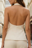 Halter Ivory 2 Piece Sleeveless Women's Work Suits