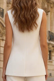 2 Piece Ivory Sleeveless Notched Lapel Women's Work Suits