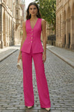Fuchsia Single Breasted 2 Piece Sleeveless Women's Work Suits