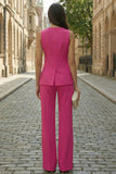 Fuchsia Single Breasted 2 Piece Sleeveless Women's Work Suits