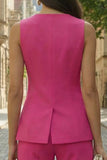 Fuchsia Single Breasted 2 Piece Sleeveless Women's Work Suits
