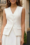 Ivory A Line 2 Piece V-Neck Midi Work Dress