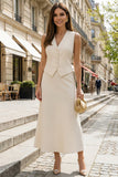 2 Piece Ivory A Line Singel Breasted Midi Work Dress