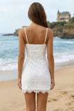 Lace Ivory Spaghetti Straps Bodycon Mini Graduation Dress