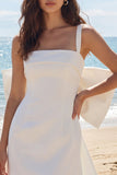 Square Neck Ivory Bodycon Mini Graduation Dress with Large Bow