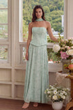 Dusty Sage Chiffon A-Line Corset Strapless Maxi Wedding Guest Dress