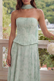 Dusty Sage Chiffon A-Line Corset Strapless Maxi Wedding Guest Dress