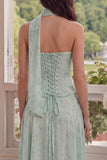 Dusty Sage Chiffon A-Line Corset Strapless Maxi Wedding Guest Dress