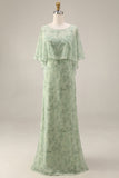 Dusty Sage Printed Chiffon A-Line 2-Piece Midi Dress