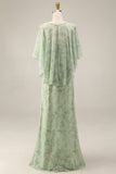 Dusty Sage Printed Chiffon A-Line 2-Piece Midi Dress