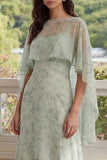 Dusty Sage Printed Chiffon A-Line 2-Piece Midi Dress