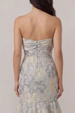Dusty Blue Jacquard Satin Mermaid Wedding Guest Dress with Bowknot