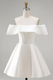 White Satin Corset Off the Shoulder A-Line Short Wedding Dress