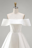White Satin Corset Off the Shoulder A-Line Short Wedding Dress