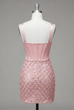 Pink Thick Straps Corset Bodycon Homecoming Dress with Sequins