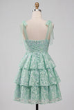 Light Green Thick Straps Tiered A-Line Floral Homecoming Dress