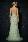 Green Embroidery Halter Corset Mermaid Evening Dress with Slit