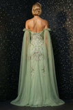 Green Ruffled Strapless Embroidery Corset Mermaid Evening Dress with Slit