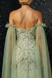 Green Ruffled Strapless Embroidery Corset Mermaid Evening Dress with Slit