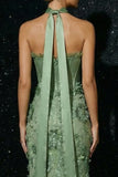 Green Embroidery Ruffled Strapless Corset Mermaid Evening Dress with Slit
