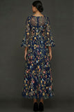 Mauve Floral A Line Embroidered Flutter Sleeves Long Formal Dress