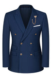 2-piece Black Peaked Lapel Double Breasted Men's Suits