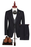 3 Piece Blue One Button Peak Lapel Men's Prom Suits