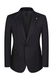 3 Piece Blue One Button Peak Lapel Men's Prom Suits