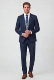 3 Piece Blue One Button Peak Lapel Men's Prom Suits