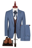 3 Piece Blue One Button Peak Lapel Men's Prom Suits