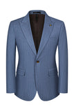 3 Piece Blue One Button Peak Lapel Men's Prom Suits