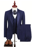 Blue 3 Piece One Button Shawl Lapel Men's Prom Suits