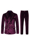 Black Velvet Notched Lapel Double-Breasted Men's Suits