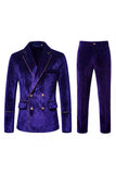 Black Velvet Notched Lapel Double-Breasted Men's Suits