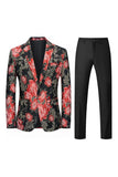 Yellow Floral 2-Piece One Button Notched Lapel Men's Prom Suits