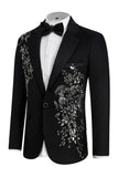 Blue 2 Piece One Button Notch Lapel Men's Prom Suits with Sequins