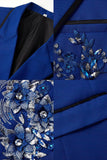 Blue 2 Piece One Button Notch Lapel Men's Prom Suits with Sequins